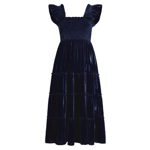 Hill House Navy Velvet Ellie Nap Dress S Holiday Midi Tired Ruched Sleeveless - Picture 14 of 14